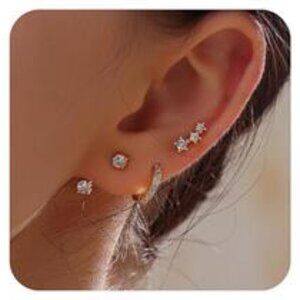 Dainty CZ Multi-Piercing Earring Set–Gold Toned Hypoallergenic Studs and Huggies